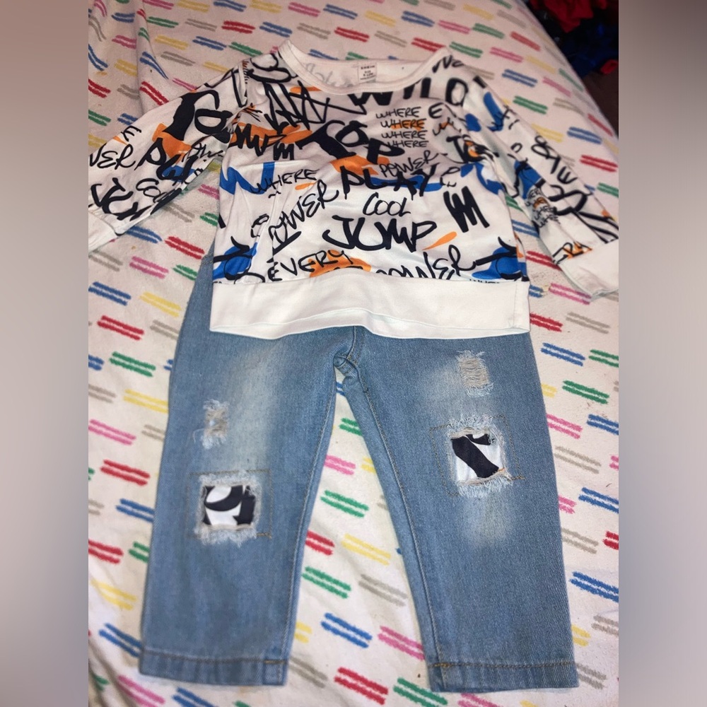 Trendy baby long sleeve and jeans set size 9-12 months
